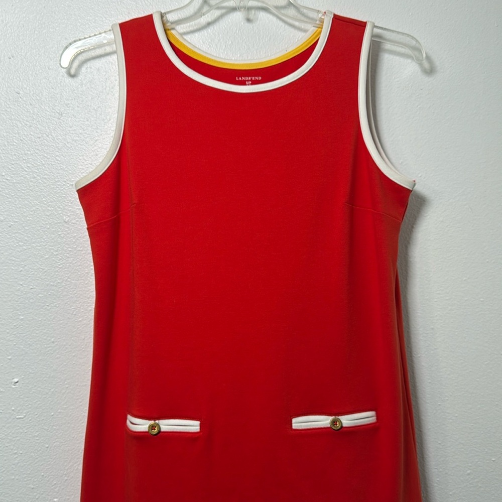 Land’s End Women’s Orange Sleeveless Dress with White Trim